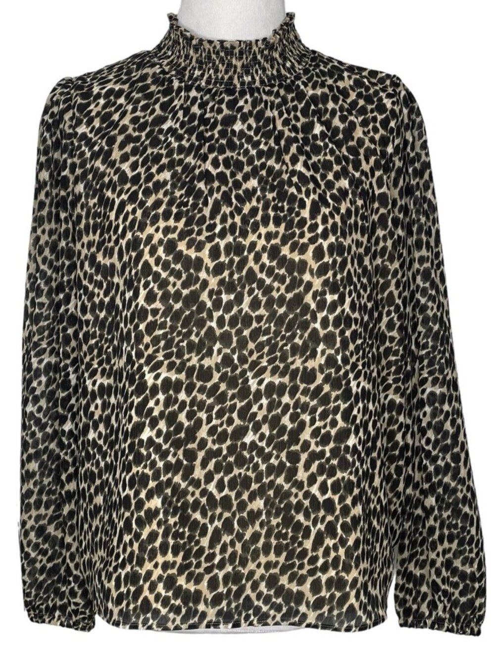 J.Crew Womens Blouse Size Small Animal Print Mock Neck Long Sleeve Elastic NWT